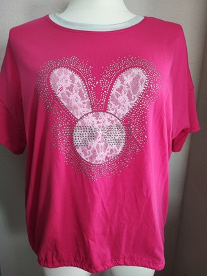 Shirt 46/48/50 Hase Glitzer Italy Moda Übergröße Baumwolle T-Shirt Sommer 