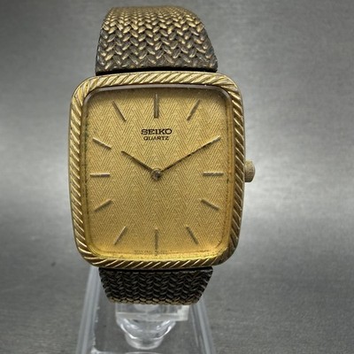 Seiko Tank Watch Men 27mm Champagne Dial Gold Tone 8620-5099 New