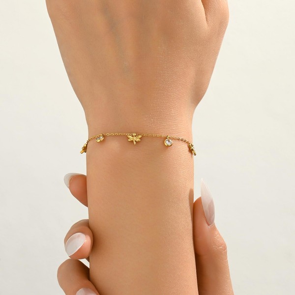 Alternate view of Dragonfly Bracelet For Women 18k Gold Plated Dragonfly Charm Bracelets Cute Diam