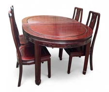 Mid Century Asian Chinoiserie Rosewood Ming Dining Table Set - 4 Chairs