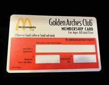 Vintage 1993 McDonald’s Golden Arches Club Membership Card NEW Never Used