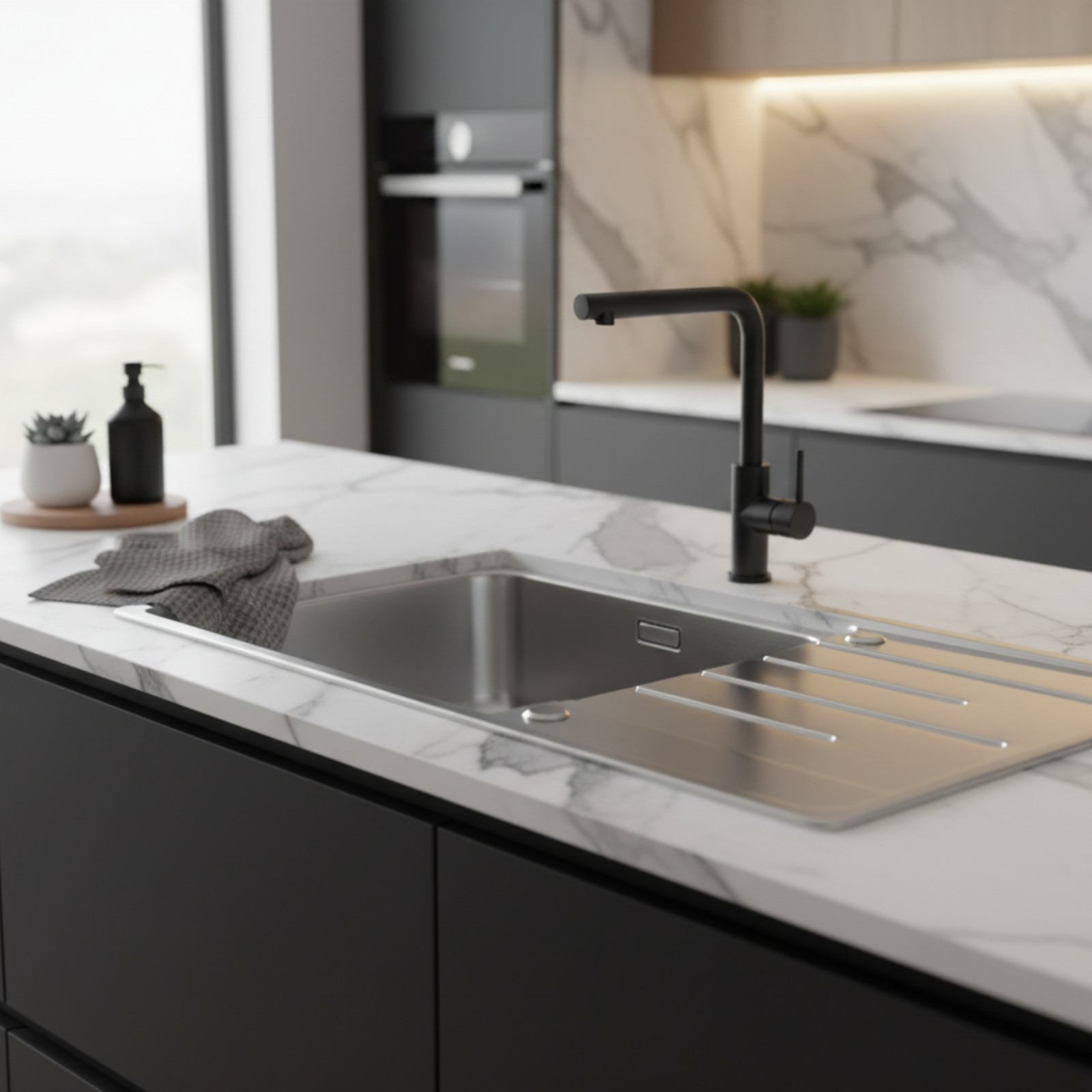 Küchenspüle mit extra großer Schüssel Wendeabfluss komplett mit Abfallset