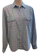Panhandle Slim Shirt Women M Pink Blue Plaid Pearl Snap Quality Western Wear