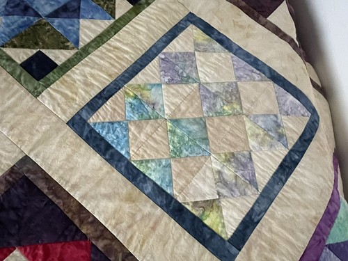 Handmade Hand Stitched Quilt, Hand Dyed Batiks Short Drop King Size 98”x98” - Picture 11 of 23