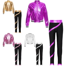 Kids Girl's Sweatshirt Tights Set Skateboarding Jacket With Pants Gymnastic