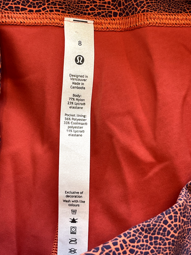 LULULEMON Donna 8 Crackle Glaze Arancione Wunder Train High-Rise Tight 25" Nuovo senza etichette - Foto 4 di 5