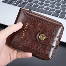 Men RFID Blocking Leather Bifold Wallet Credit Card ID Holder Zip Around Purse
