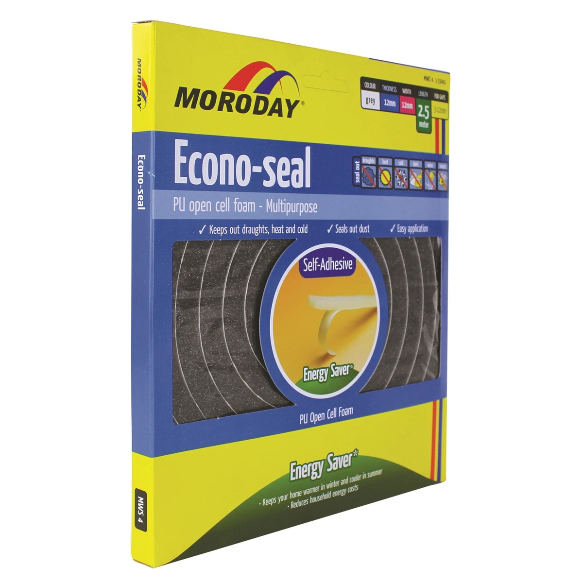 2x Moroday ECONO WEATHERSEAL TAPE Self Adhesive GREY 12x12mmx2.5m
