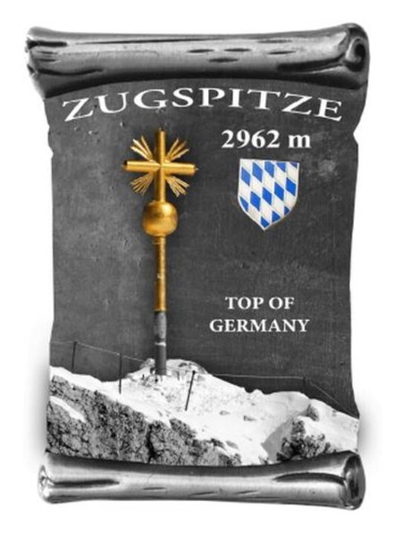 Zugspitze Gipfelkreuz Alpen Berg Silber Gold Germany Metall Magnet Souvenir-image