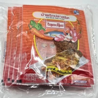 Gourami Fish Chili Paste Seasoning Spicy Thai Food Pla-Salid Chili Flake 15g x6