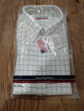 VTG Manhattan Mens Size 16 32/33 Button Down White Striped Long Sleeve Shirt