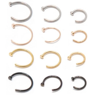 Pack of 6 Open Nose Hoop Ring Surgical Steel Ion Plated Nose Piercings Jewelry