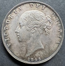 1845 Queen Victoria Silver Half Crown Coin Virtually Uncirculated