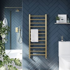 Brushed Brass Gold Heated Towel Rail Rack Ladder round Bathroom 3 Sizes To pick 