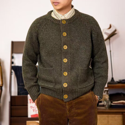 Red Tornado Highlander Winter Knit Wool Cardigan Men's Casual Warm Sweater Retro
