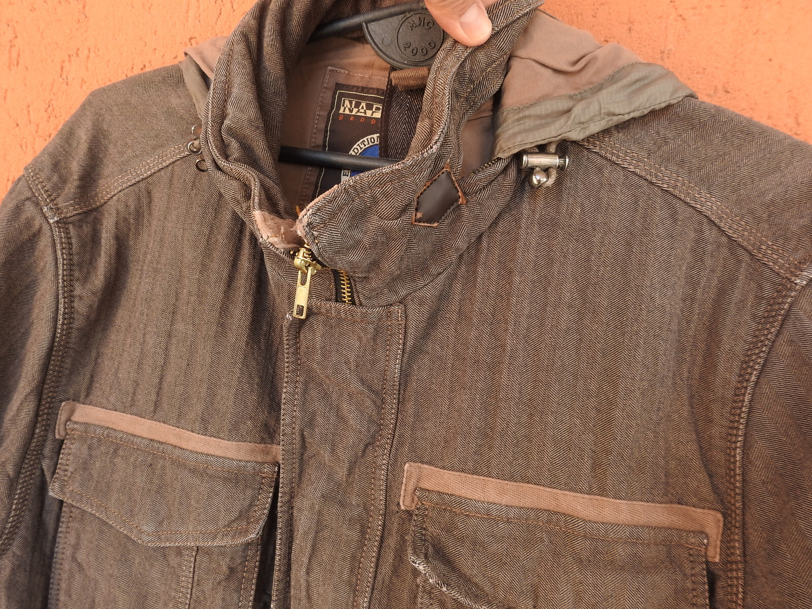 Napapijri Geographic Jacket Mens Medium Coat Lined Herringbone Brown (EU Large)