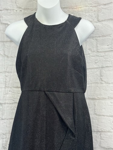 Top Shop Pencil Dress Black Silver Sparkly Size 8 Petite Crossover Slit BNWT - Picture 2 of 12