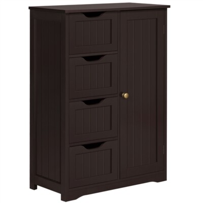 Bathroom Floor Cabinet with 4 Drawers & Cupboard,Free Standing Storage ...
