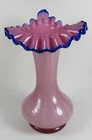 1987 Fenton Dusty Rose Overlay Jack in the Pulpit Cobalt Crest Vase Excellent