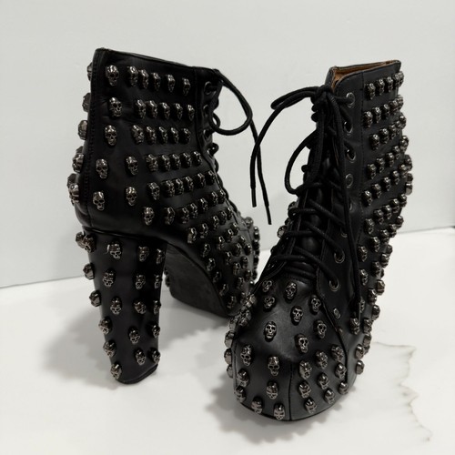 RARE Jeffrey Campbell Handmade Lita Skull Studded Platform Booties Size 39 US 8 - Picture 3 of 12