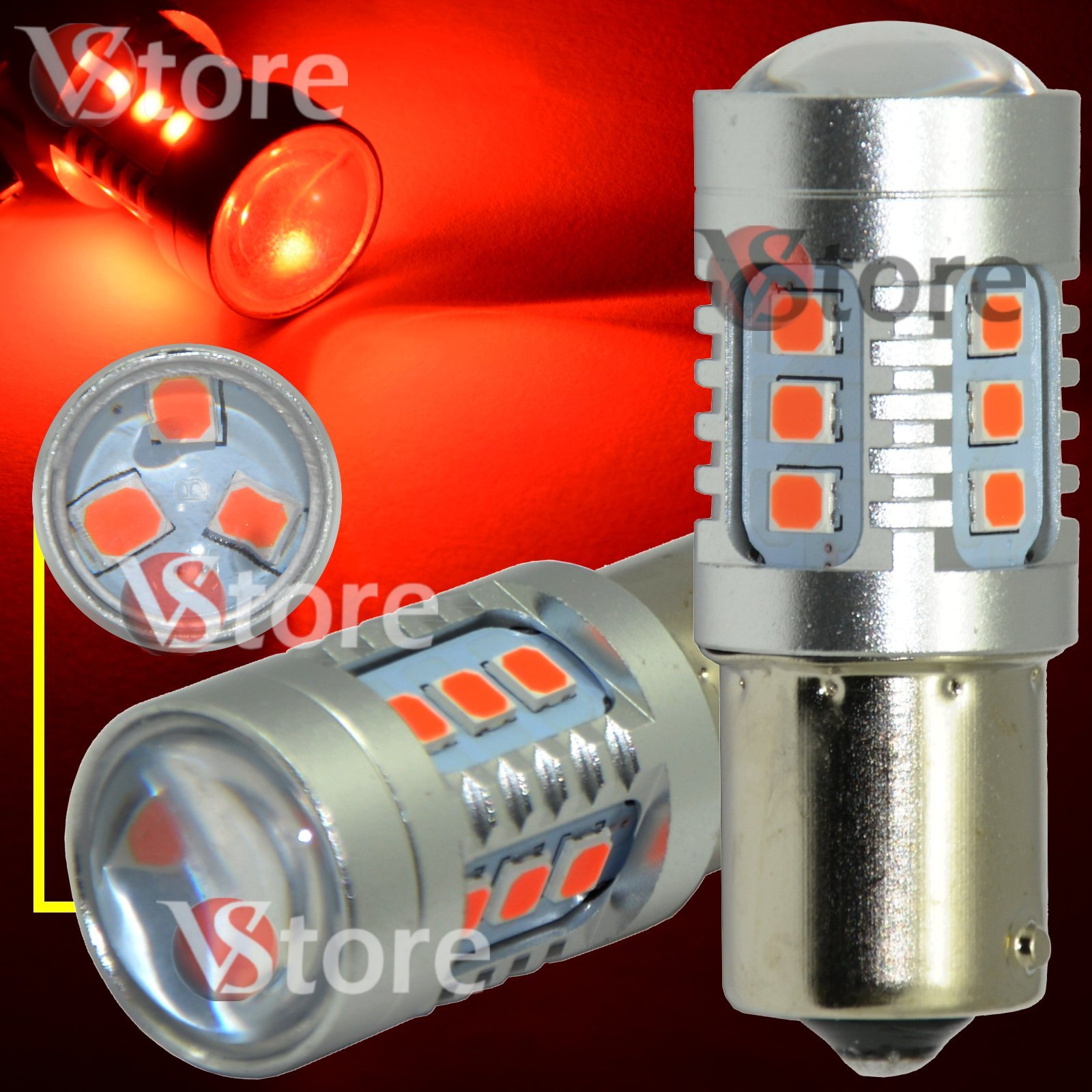 2x LED Lamp Stop Brake BA15S 1156 P21/5W 15 SMD 2835 CANBUS Red No Error