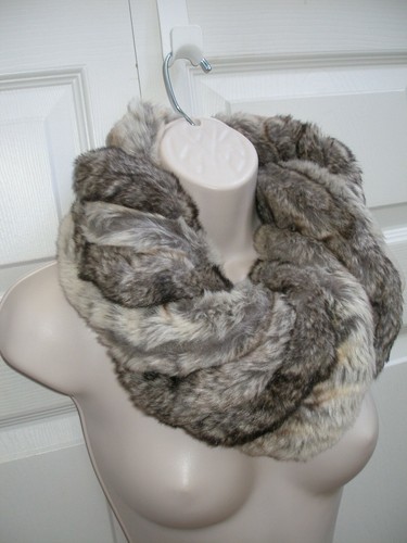 Twister Neck Scarf Grey Brown Black Thick Faux Fur Pattern Plush Versatile New - Picture 8 of 11