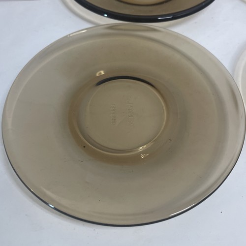 Vintage Corning Pyrex Saucers X 4 Smoked Glass Brown With Original Box Props New - Picture 6 of 11