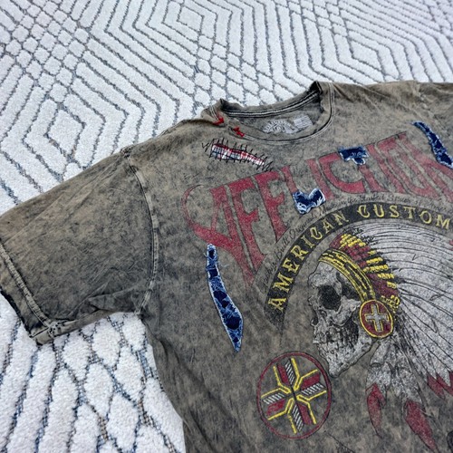 Affliction Shirt Men XL Brown Tee American Customs Skull Indian Chef Faded MMA - Picture 8 of 14