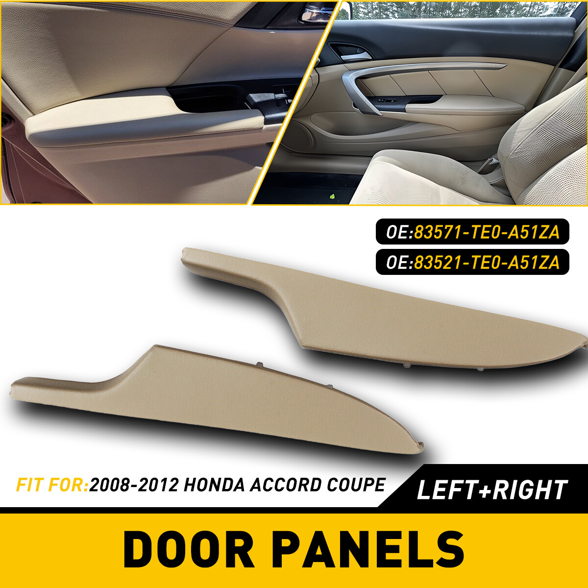 2x Fit For HONDA Accord Coupe Beige Leather Front Pair Door Panels Armrest Cover