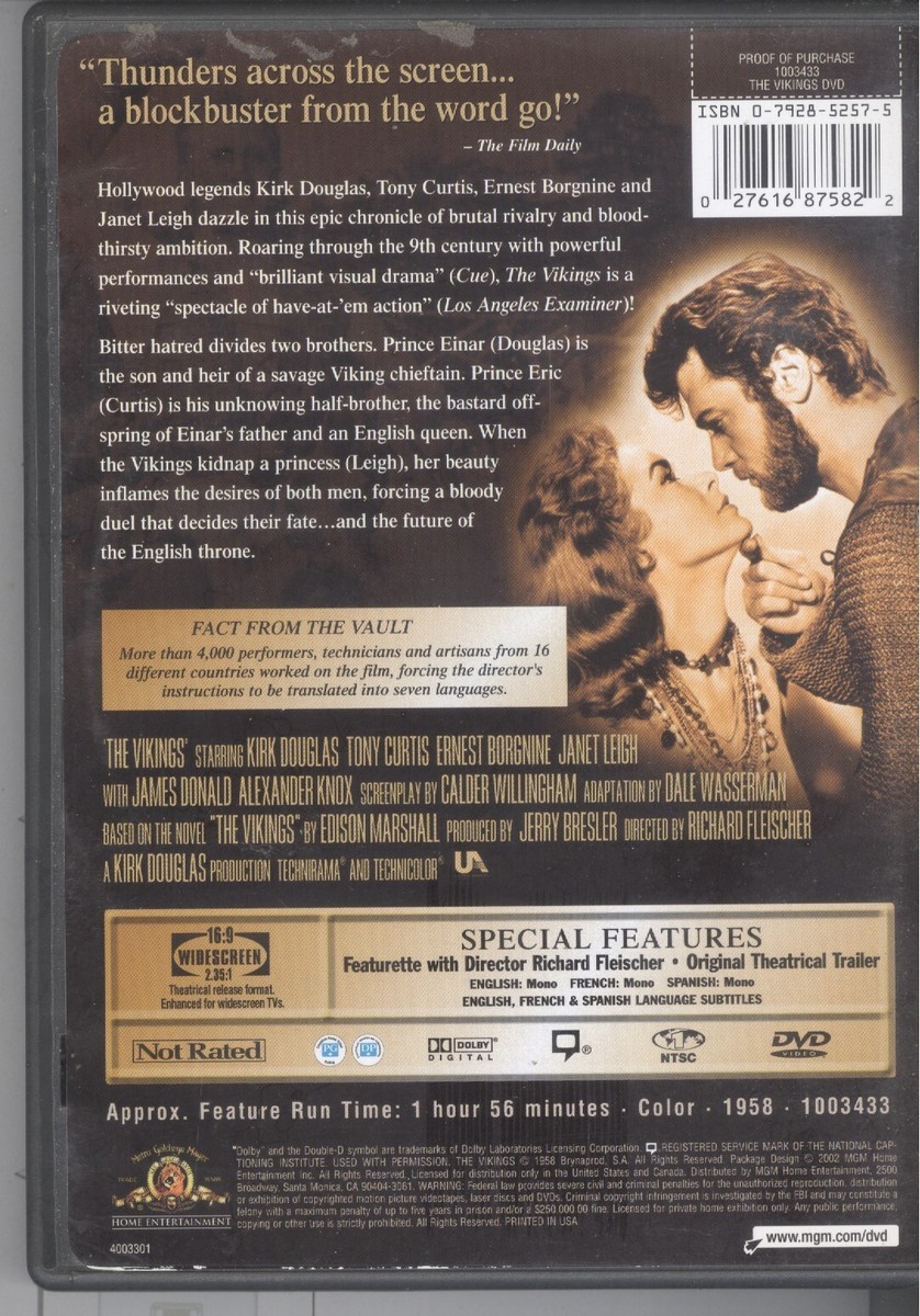 The Vikings (1958 WS DVD) Kirk Douglas Tony Curtis Janet Leigh