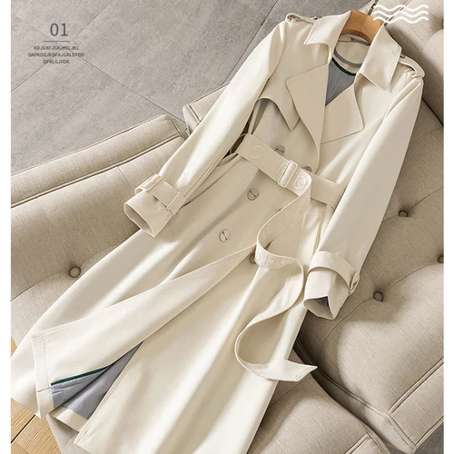 OFF WHITE Trench donna babbro a molla collare cintura doppio petto medio lungo sciolto