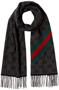 Étole laine GUCCI motif gris 570603 3G200 1466 plomb/vert foncé