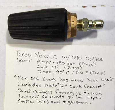 #ad Pressure Washer Turbo Nozzle Rotating Max PSI 2600; 90C 190F; with Quick Connect $19.95