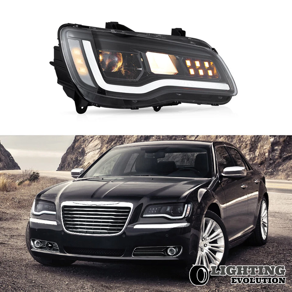 Pair VLAND Head Lights For 2011-2015 Chrysler 300 Black LED W/Start-up Animation - Image 4 of 4