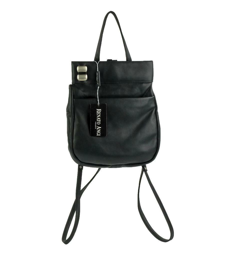 RENATO ANGI レナートアンジー 本革 レザー セミショルダーバッグ 黒 NWT Black RENATO ANGI Buttery Leather Shoulder Backpack Purse