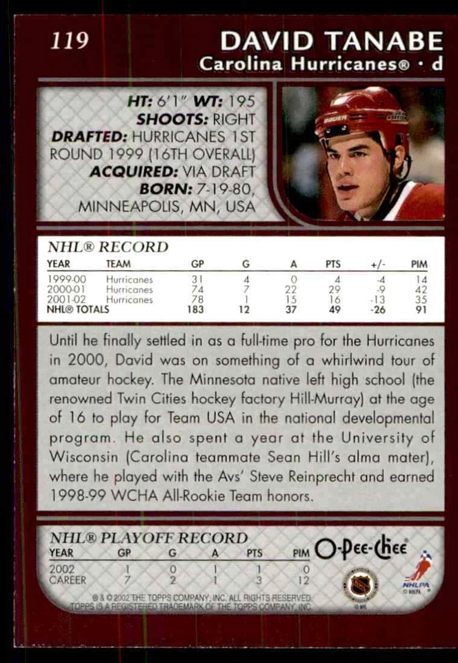 2002-03 O-Pee-Chee David Tanabe #119 - Image 2 of 2