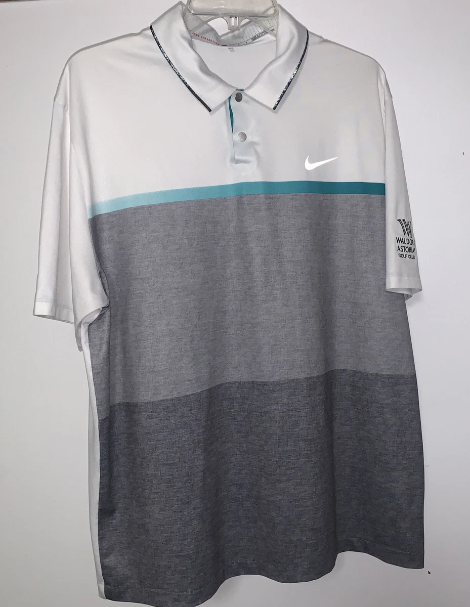 Nike Tiger Woods Collection Waldorf Astoria Golf Club Polo White Gray Sz L Large