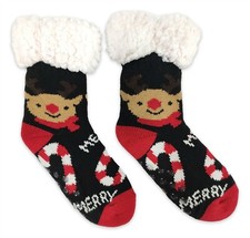 Christmas Slipper Girls Boys Medium 10-4 Reindeer Candy Cane Socks Non Skid Gift