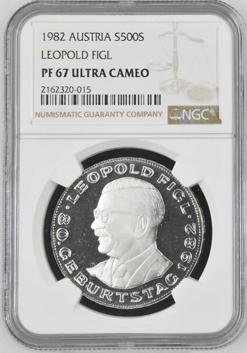 1982 Austria Silver 500 SCHILLING - Leopold Figl - NGC PF 67 UC