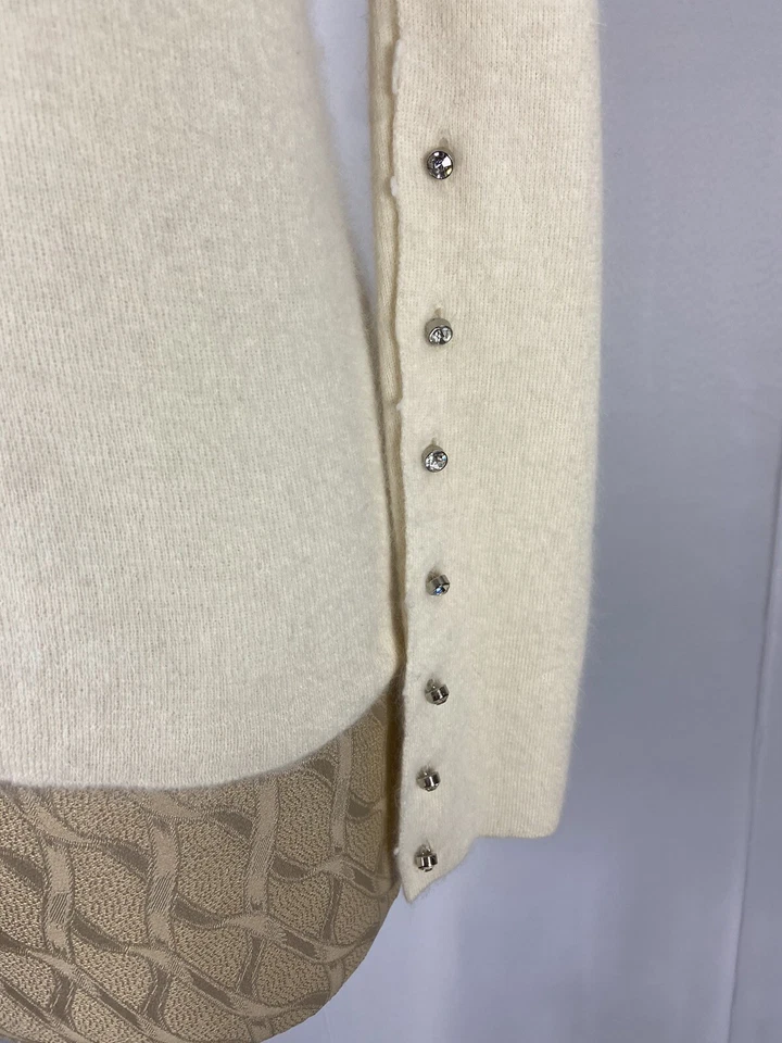 Suéter Yves Saint Laurent Talla M Vintage Manga Larga Blanco Cristal Embellecido Foto 3 de 4