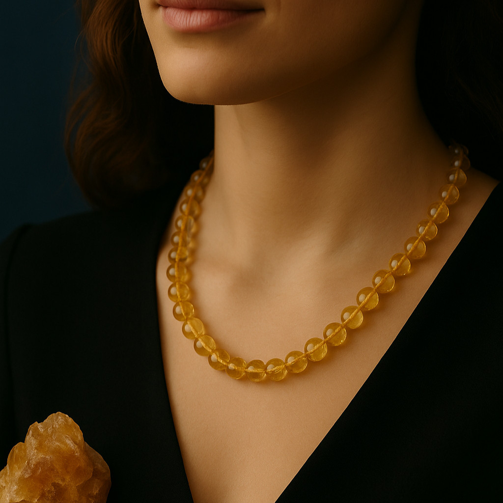 Collier citrine 8 mm et acier inoxydable, création haute durabilité
