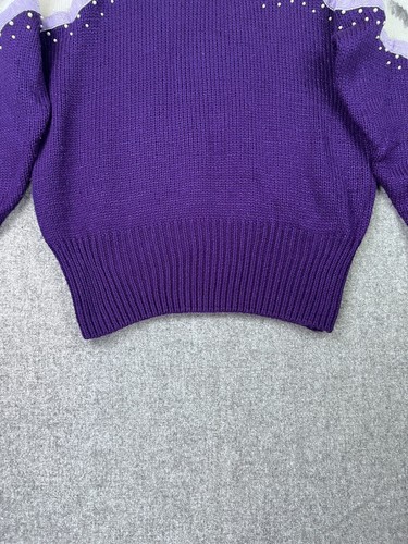 Vtg 80s Miréne Rabbit Hair Blend Faux Pearl Sequin Accents Sweater Sz M Purple - Picture 9 of 10