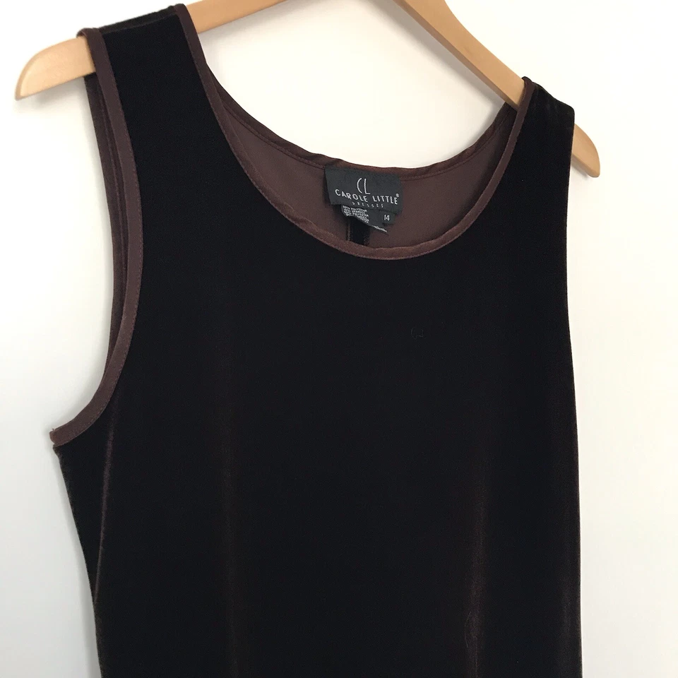 复古 90 年代 Y2K Carole 小礼服 14 Maxi Velvet 棕色仙女垃圾奇思 — 第 2/4 张图片