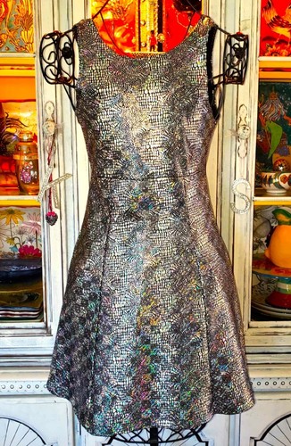 Vintage Betsey Johnson 1996 RUNWAY Silver Holographic Snake Mini Slip Dress M - Picture 3 of 15