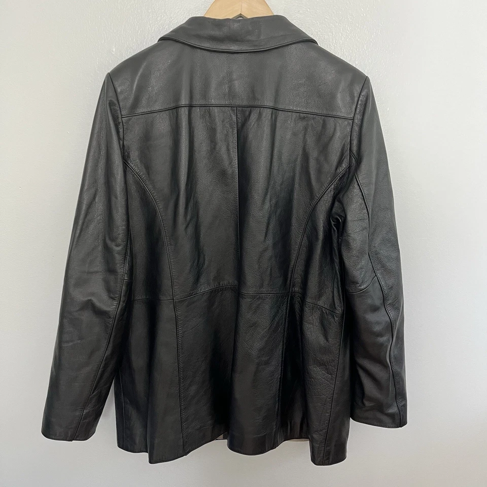 Vintage Wilsons Leather Jacket Womens 1X Black Button Blazer Coat Classic GUC - Image 3 of 4