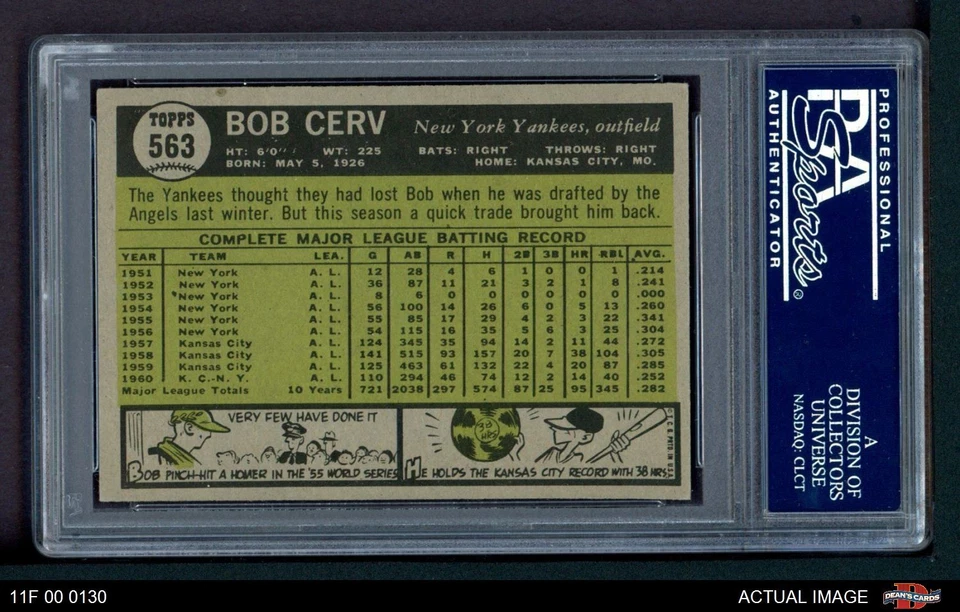 1961 Topps #563 Bob Cerv Yankees PSA 6.5 - EX/MT+ - Image 2 of 2