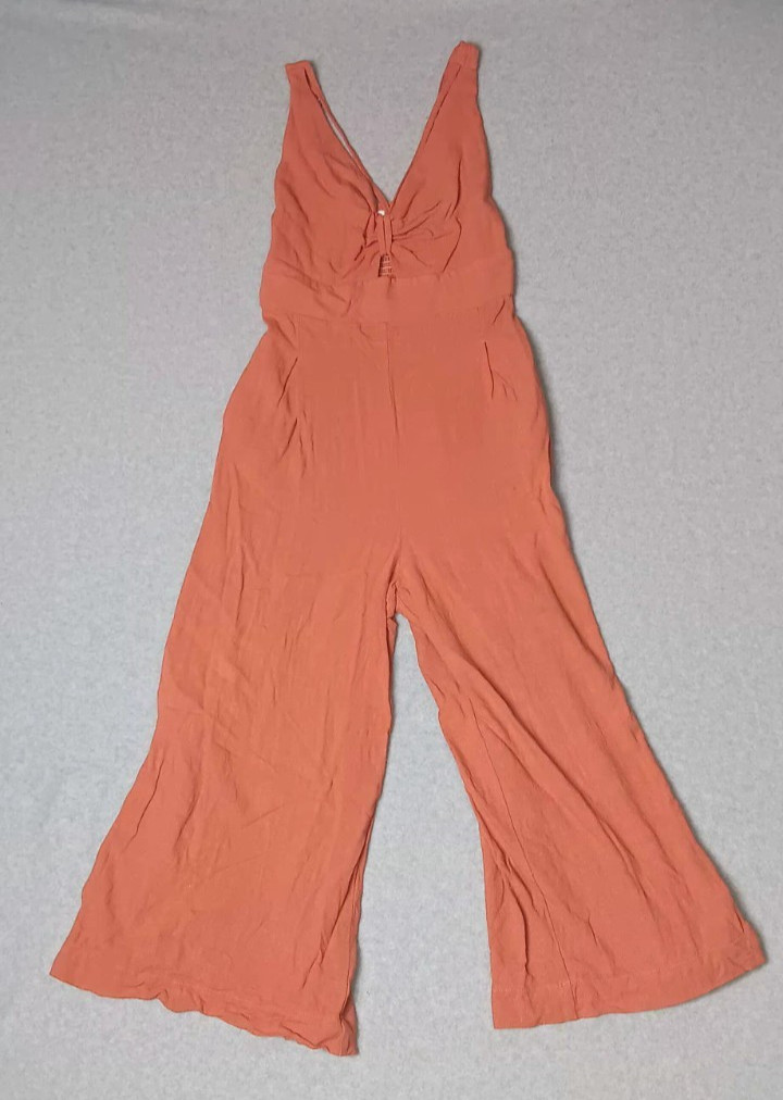 caracilia Linen Blend Wide Leg Jumpsuit Small Rust Orange Palazzo Festival boho