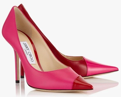 Jimmy Choo Love 100 Hot Pink/Red Asymmetric Patent/Nappa leather Pumps EU 36.5