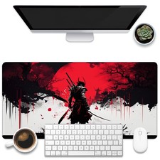 KOAIWPAE Large Gaming Mouse Pad, Cool Japanese Samurai Desk Mat, Red and Whit...