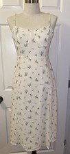 FOREVER 21 Ivory Floral Chiffon Tie Strap Smocked Back Sweetheart Midi S